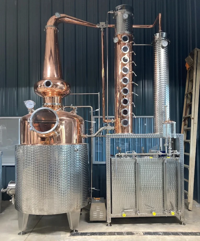 Copper pot still and distillation columns at Southern Artisan Spirits