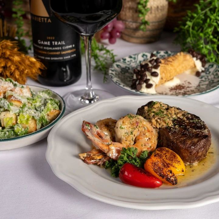 Steak and seafood dinner
