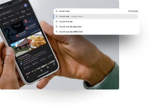 Mobile search results showing nearby restaurants