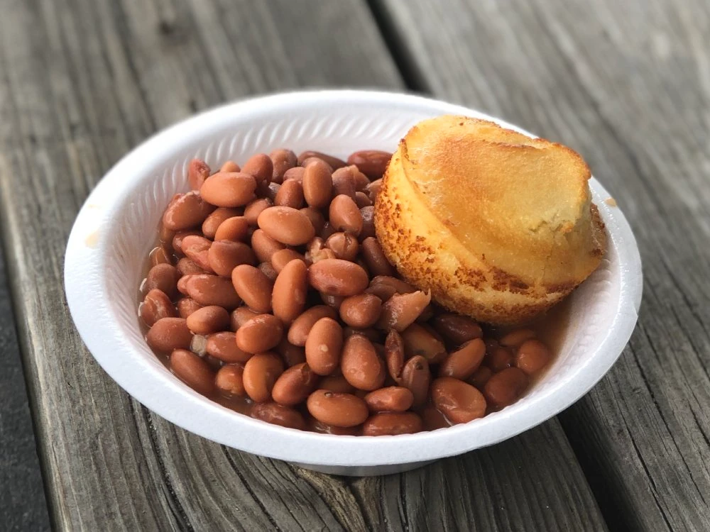 Brown beans with a cornbread muffin at Chicken Country