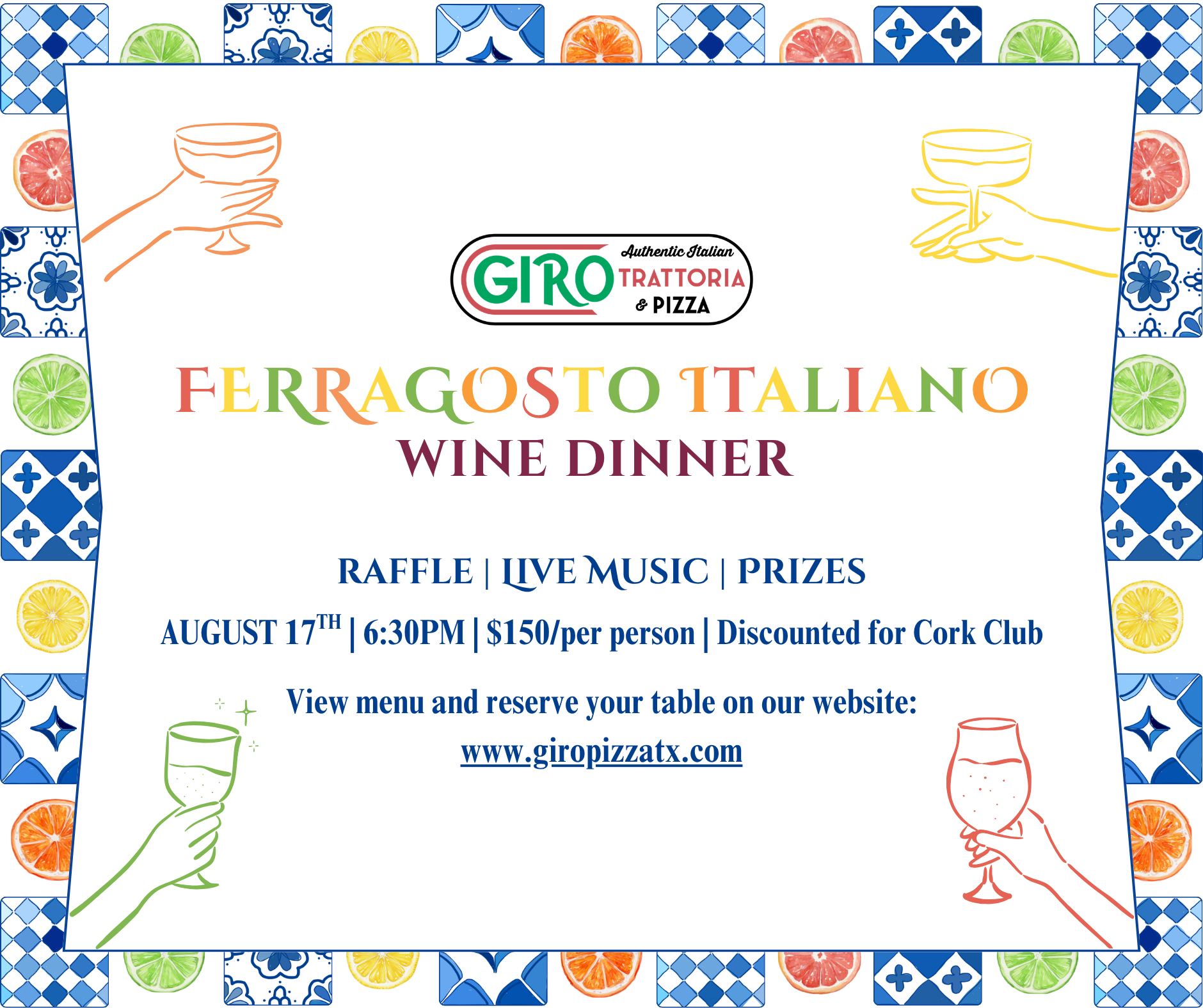 Ferragosto Italiano Wine Dinner flyer