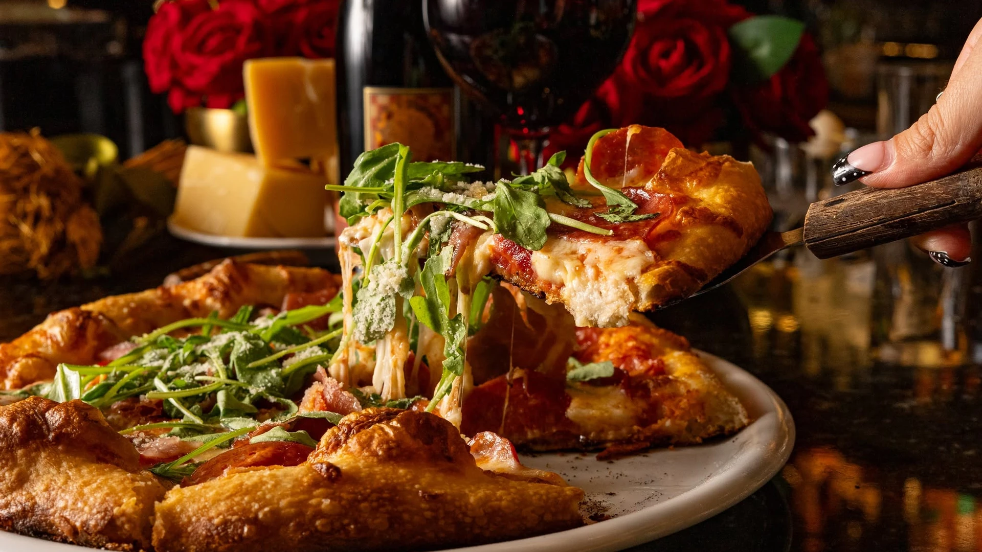 Pizza and wine at the bar