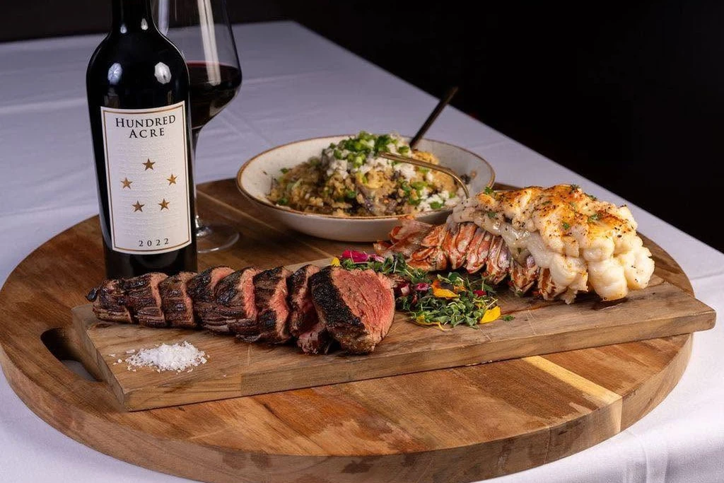 Surf and turf with red wine