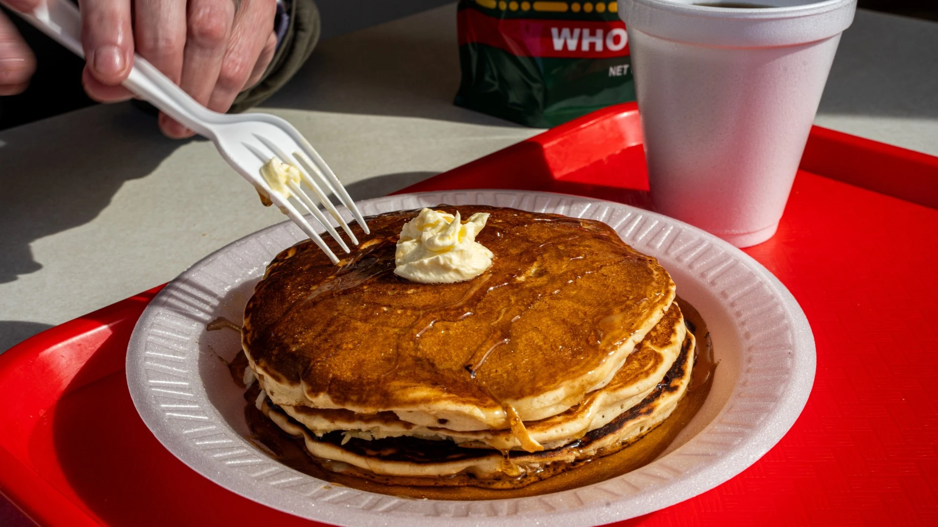 pancakes with butter and syrup