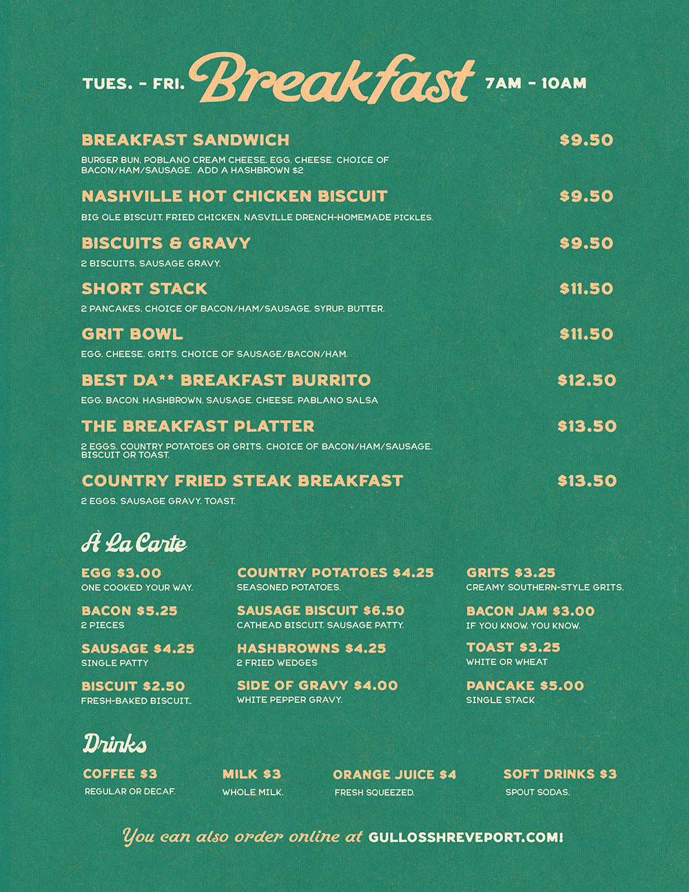 breakfast menu