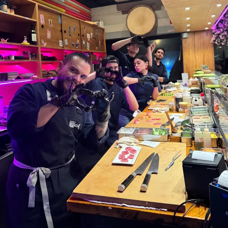 Lucky Robot team at the sushi bar