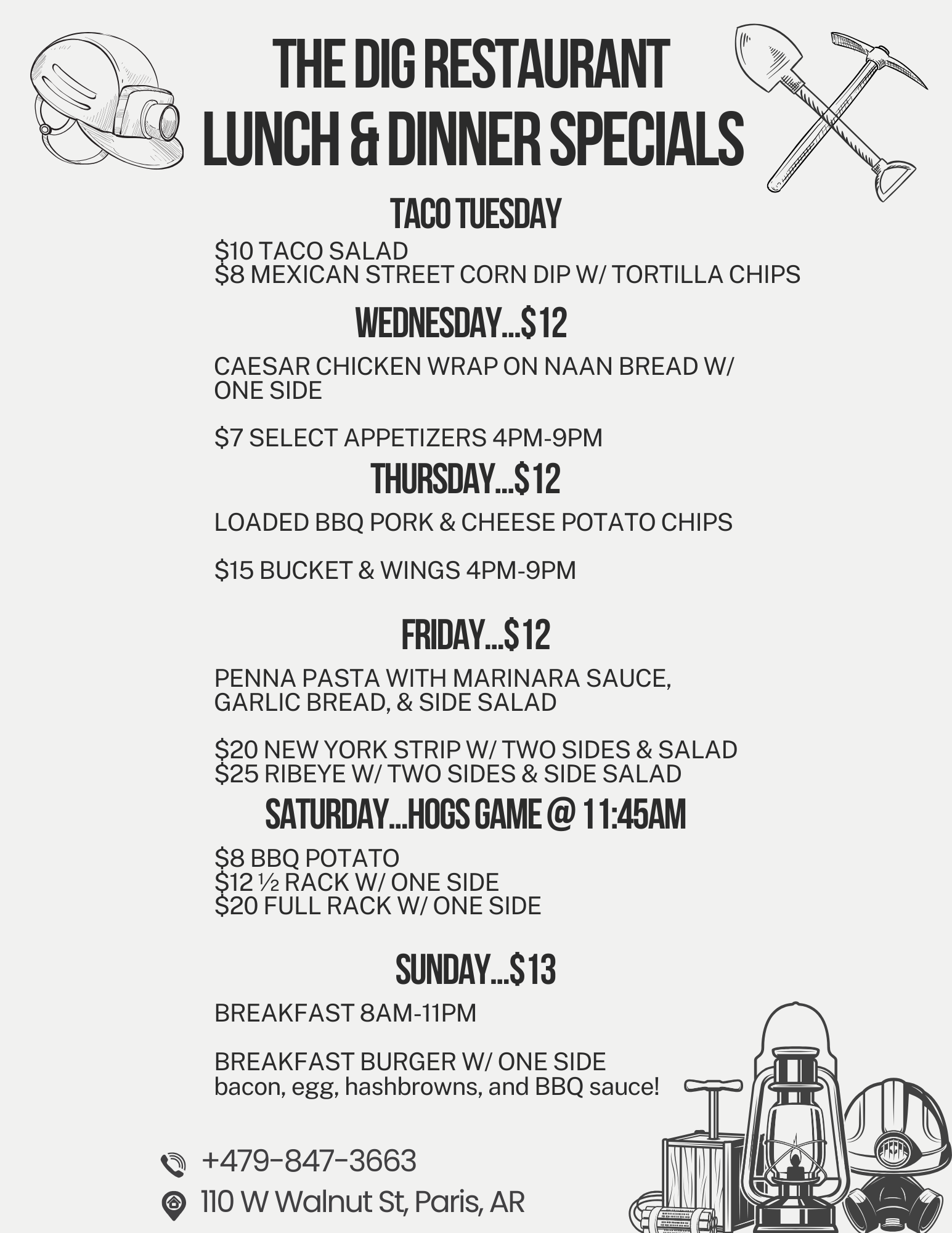 Weekly Specials Menu