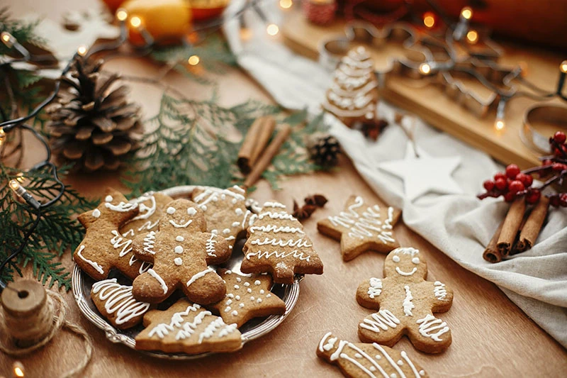 Holiday cookies laid out for a holiday party