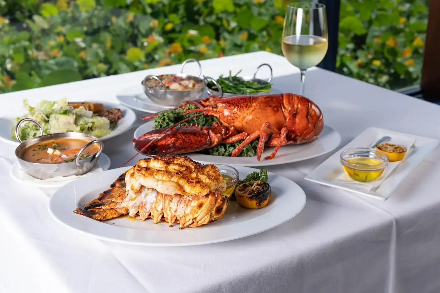 Lobster tail dinner with an ocean view