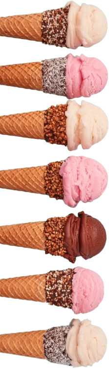 multiple flavors of ice cream on cones