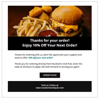 Promotional offer email encouraging repeat restaurant visits