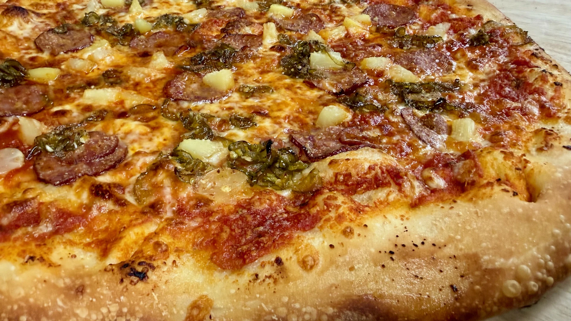 Northern Most Caribbean pizza at Bobaluchi Pizza in New Orleans, LA