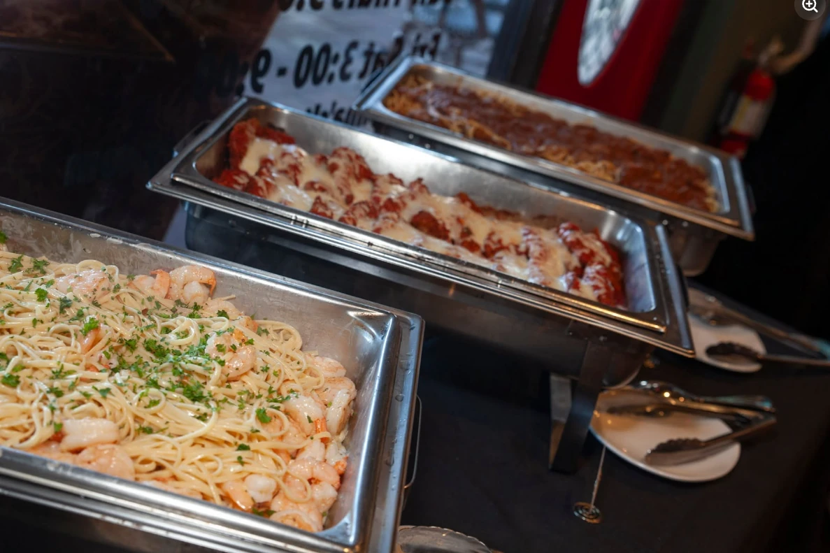Catering trays of pasta