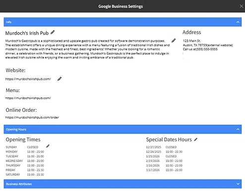 Business profile management dashboard showing locations and status