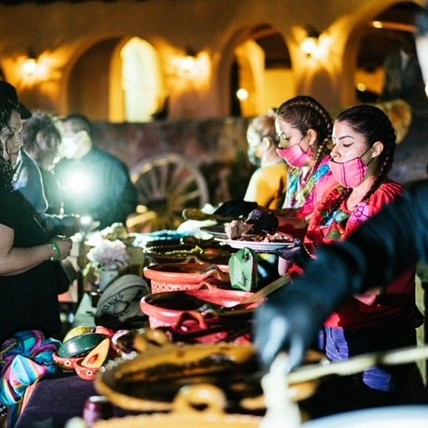 People serving catering food