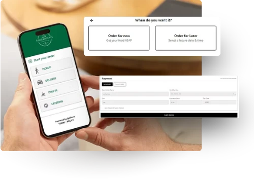 Mobile phone showing online food ordering options