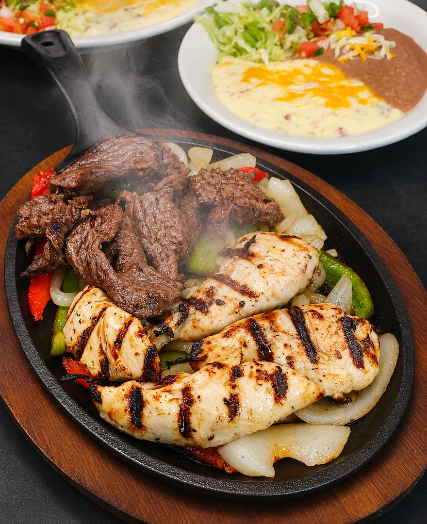Beef and chicken fajitas