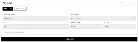 Secure payment form for completing an online order
