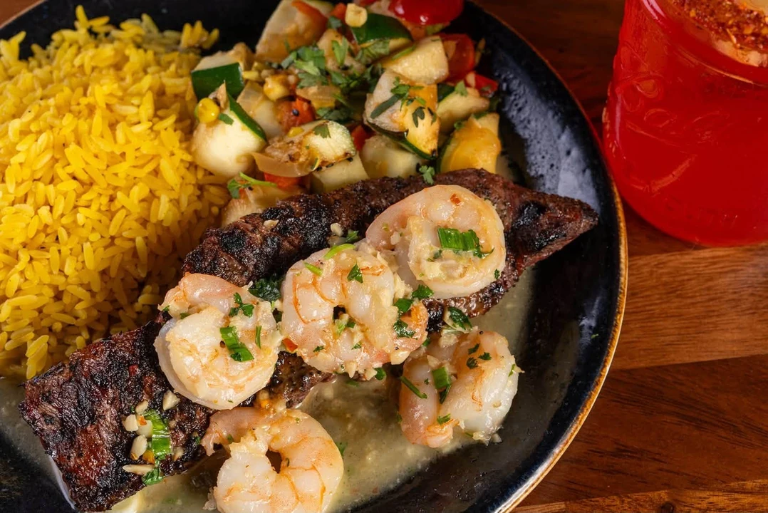 Surf and turf with yellow rice