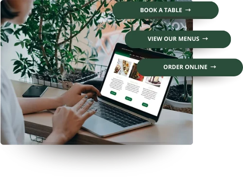 Laptop displaying a restaurant website homepage