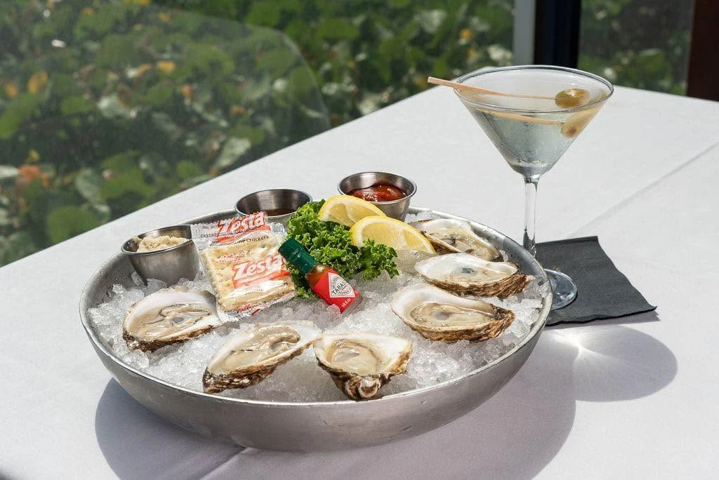 Oysters on ice with a martini