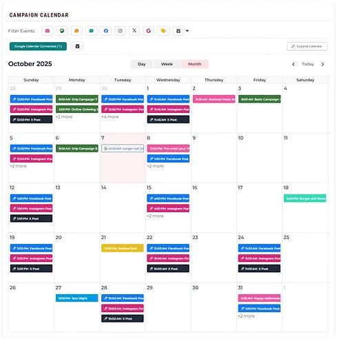 Campaign calendar view showing scheduled marketing activities