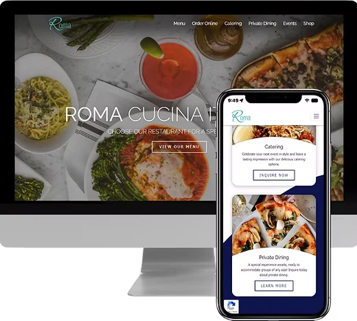 Roma template shown on a computer screen and mobile device