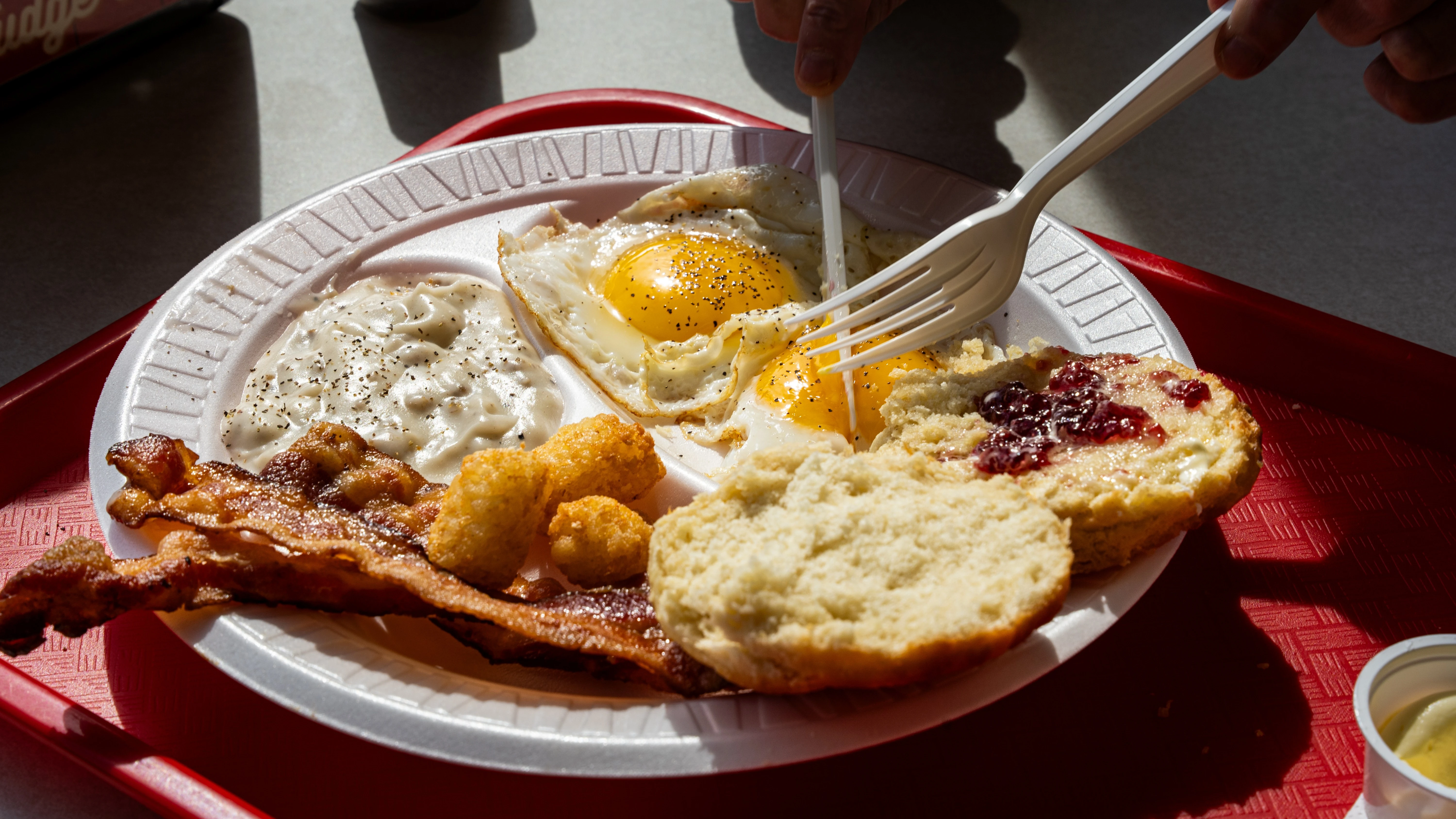 a breakfast plate of food