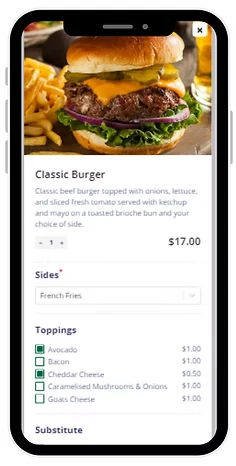 someone ordering a burger on their phone using SpillOrder