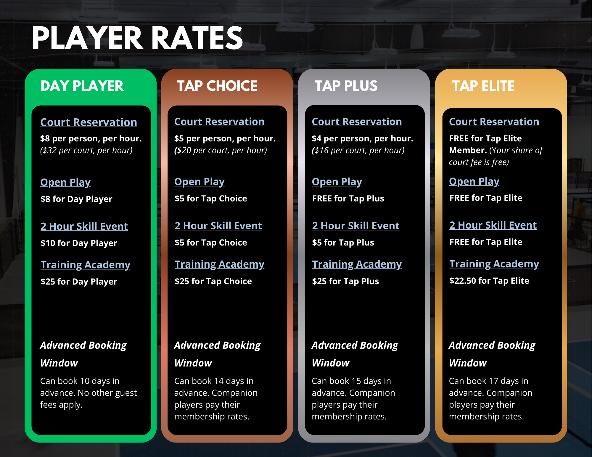 Player Rates Fee Structure