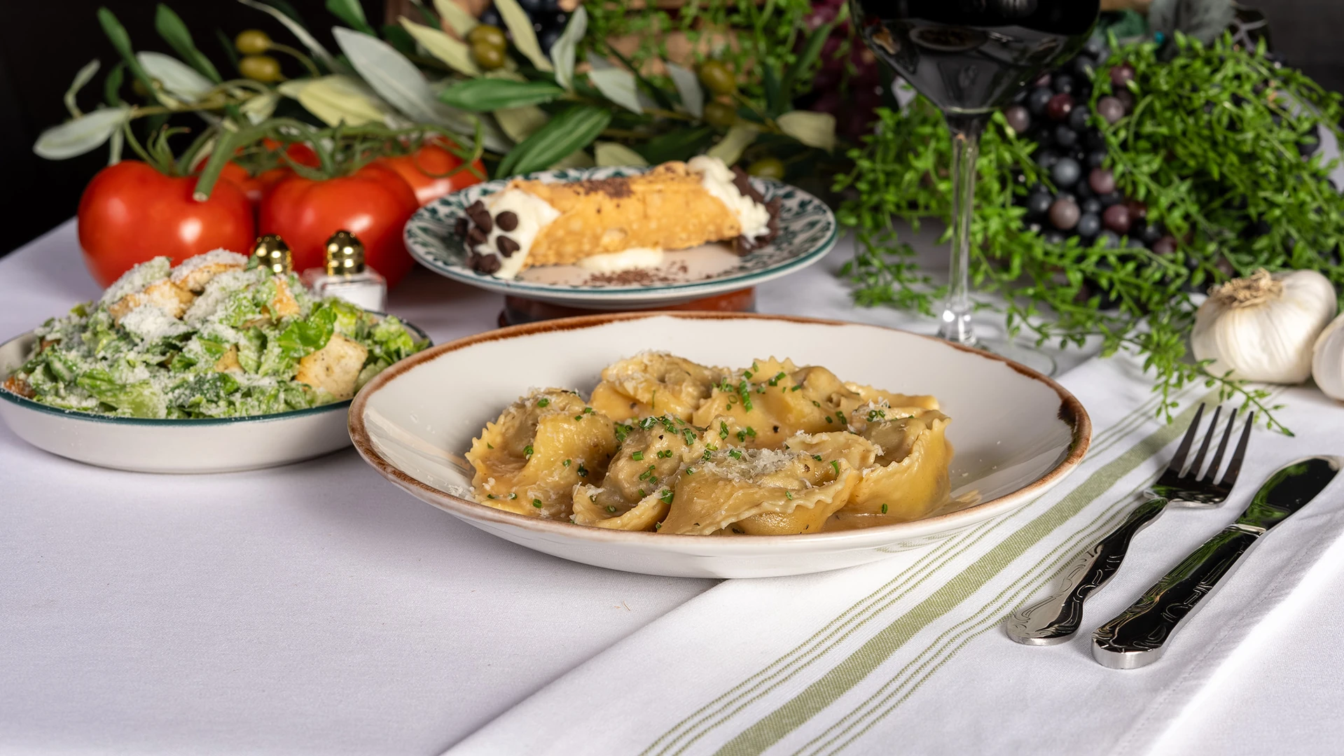 Italian dinner spread at Amore