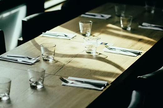 Restaurant table setting ready for guests