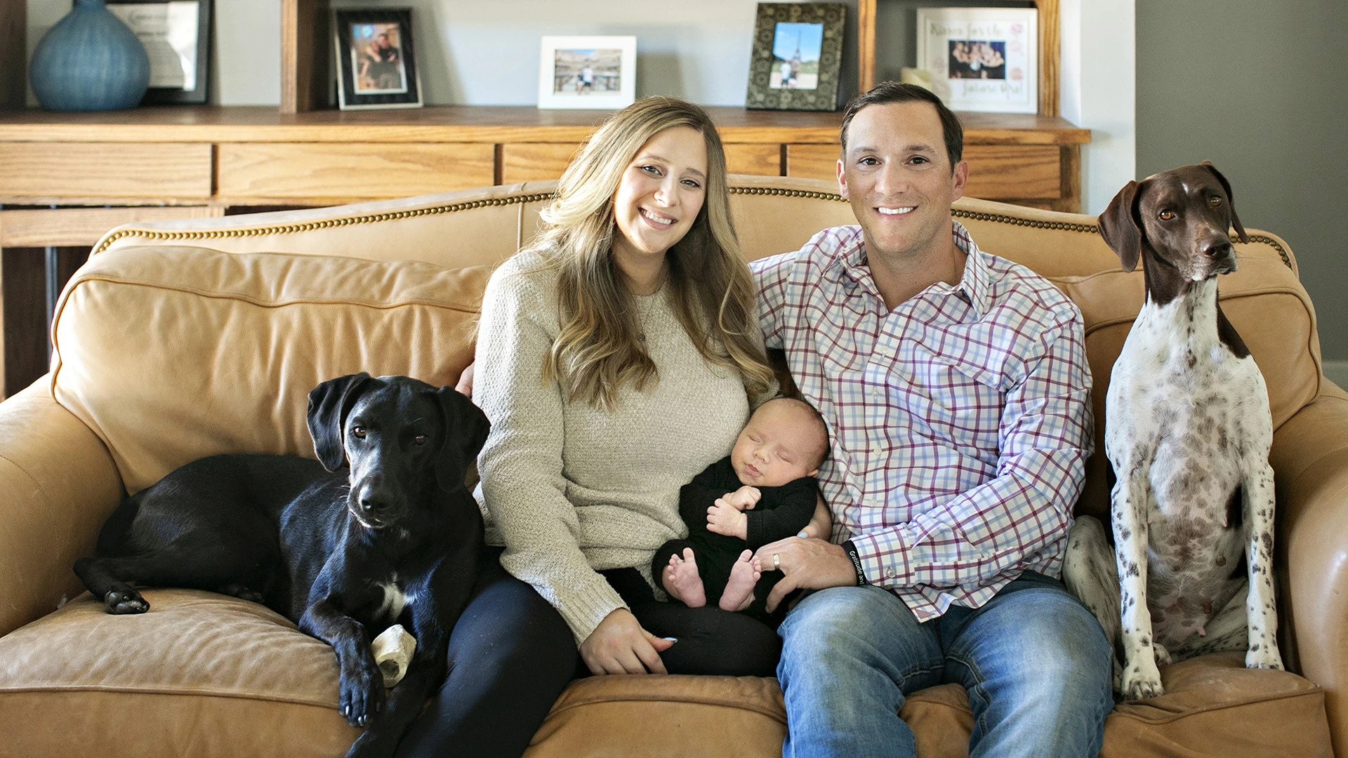 JP and Ashley Morgan at home with their dogs