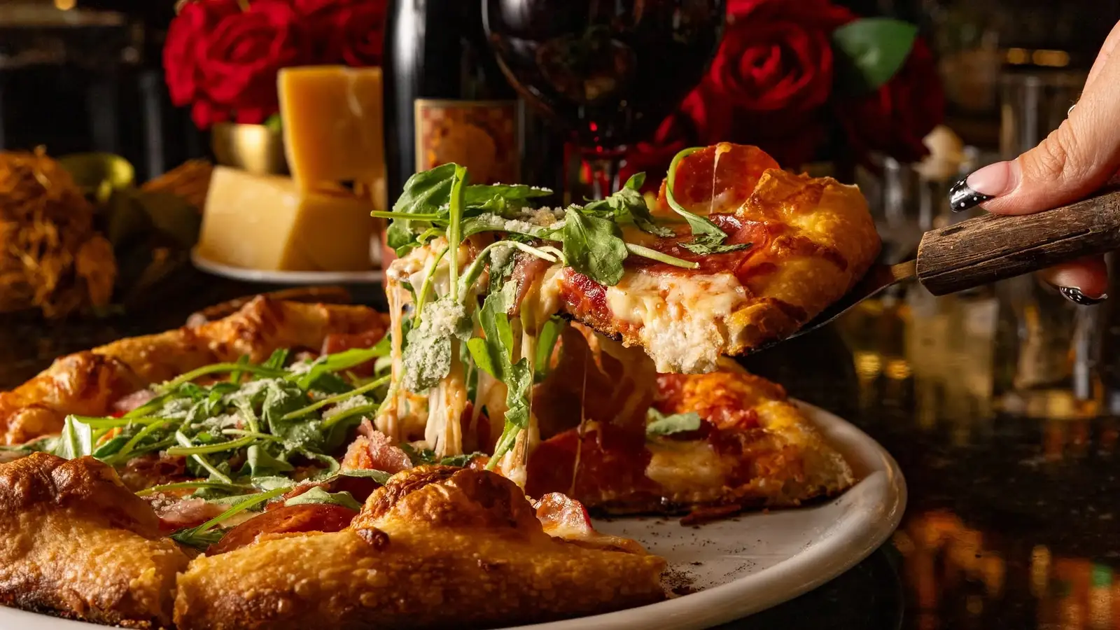 Pizza and wine at the bar