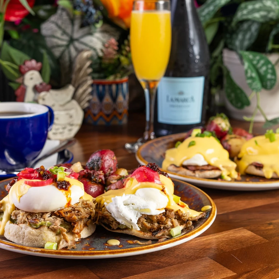 Brunch benedicts with a mimosa