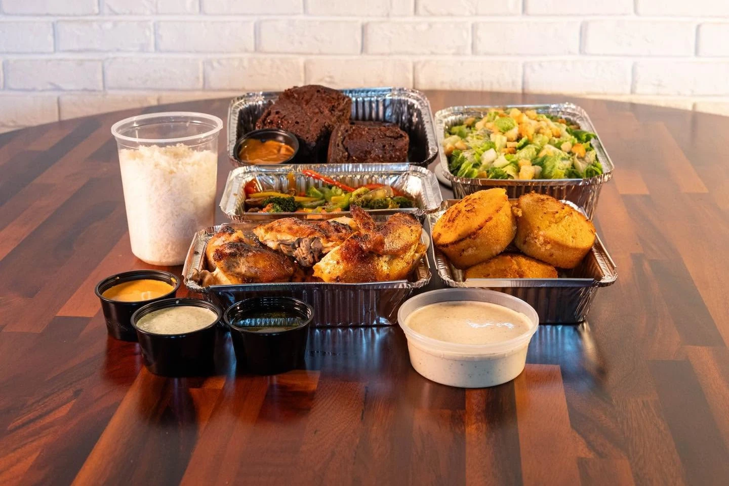 Rotisserie chicken catering spread