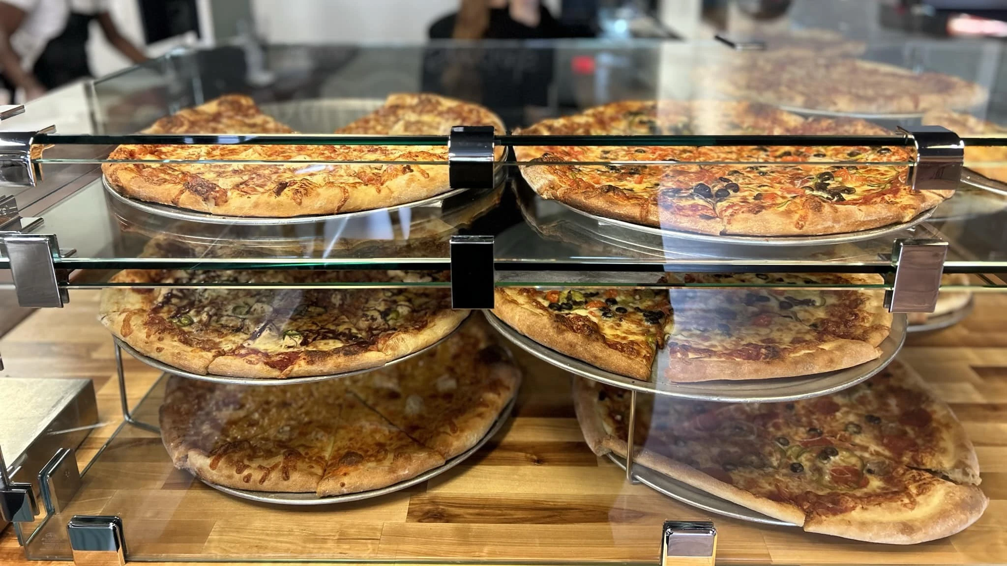 Variety of pizzas displayed