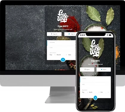 Desktop computer and mobile device showing a branded WiFi login screen