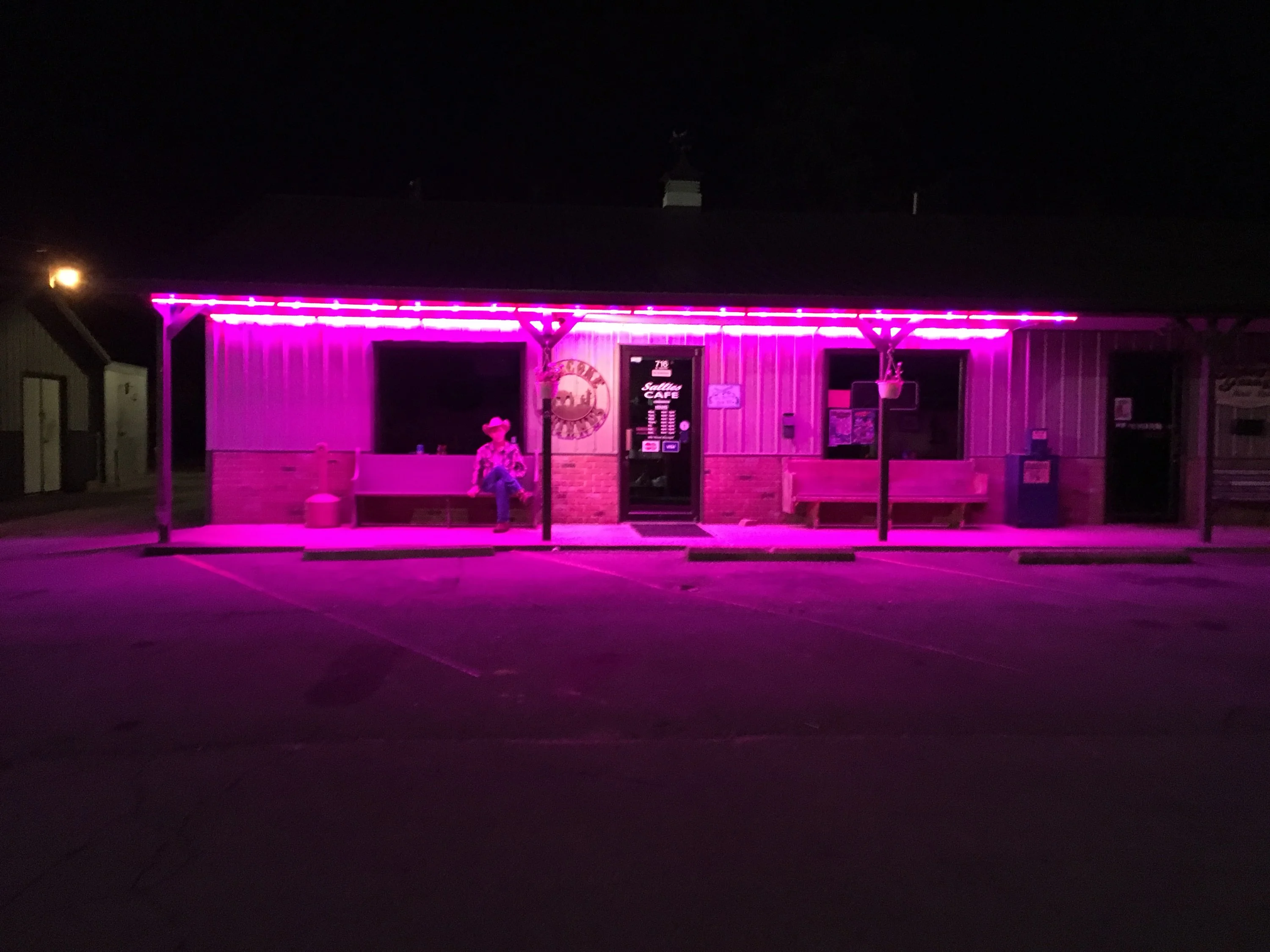 Outside Sallie's Cafe at night