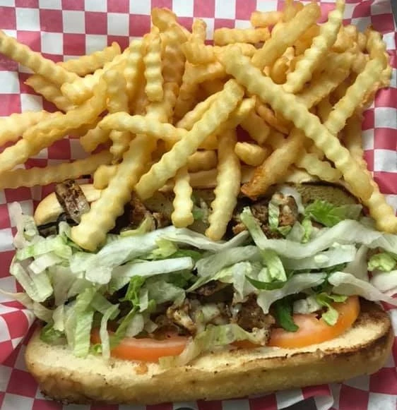 sandwich and fries from juice express cafe
