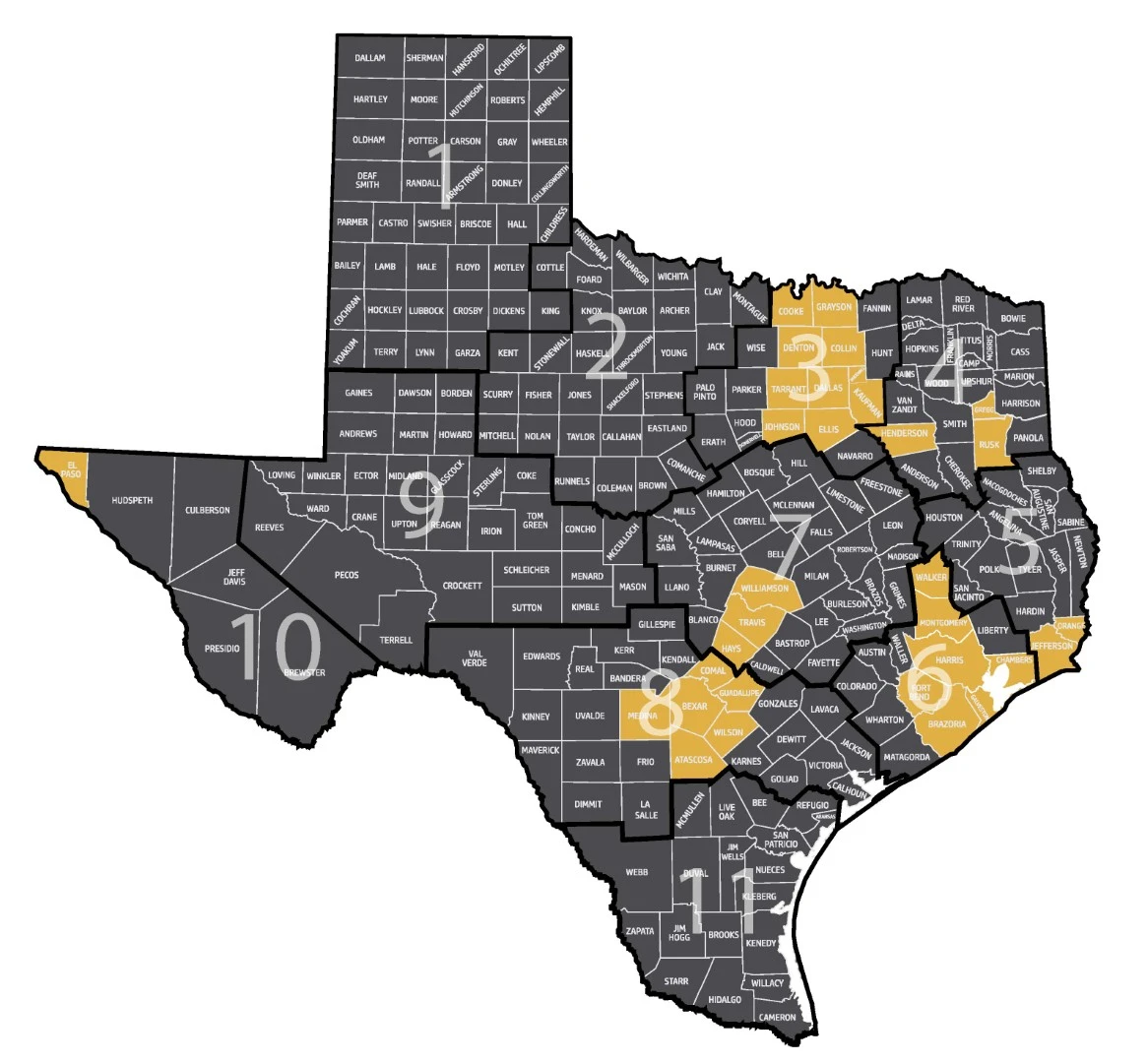 Texas regions map highlighting PARS Therapy coverage
