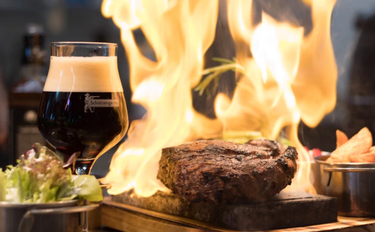 Steak paired with an ale.