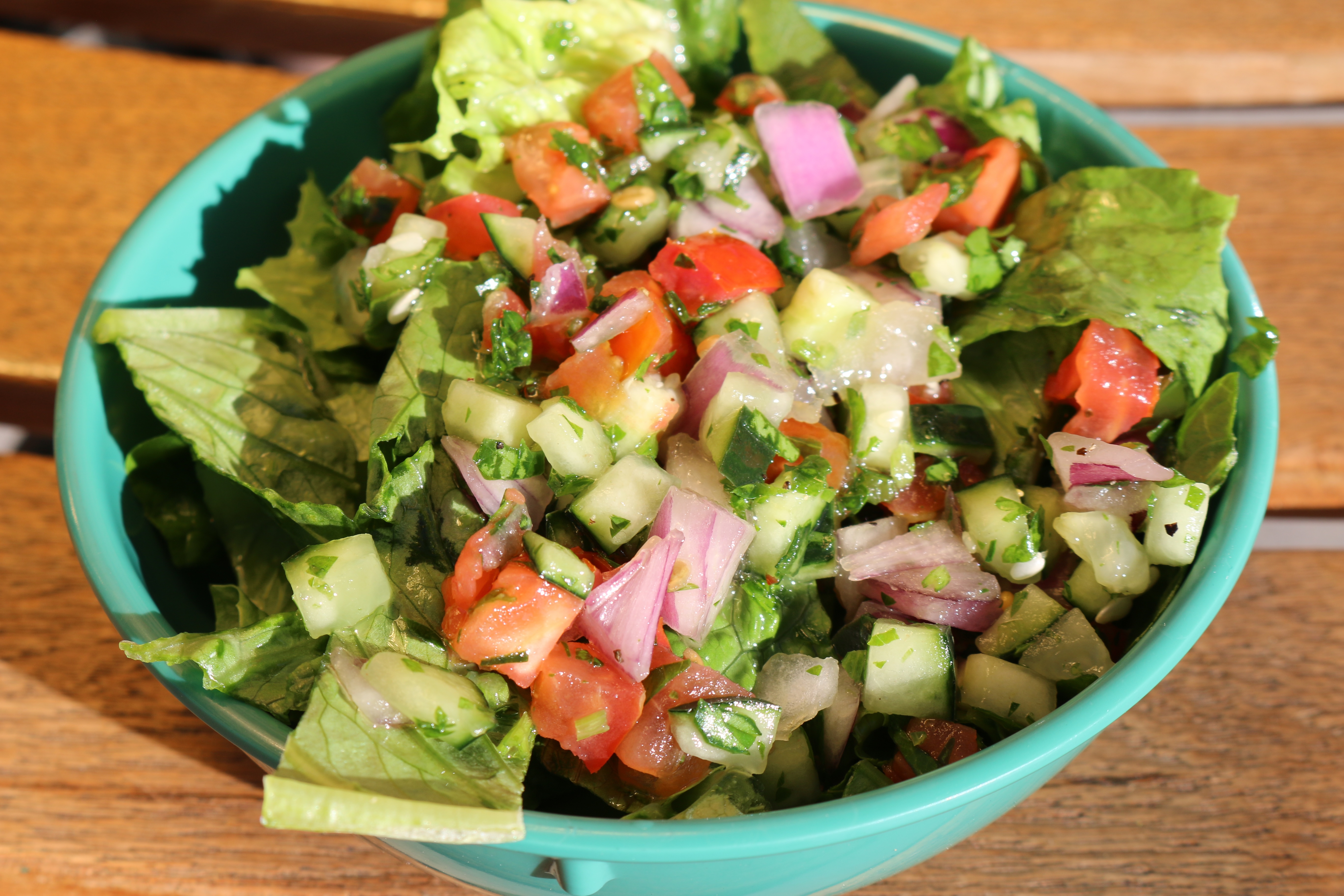 Side Salad: bed of lettuce, tomatoes and cucumber
