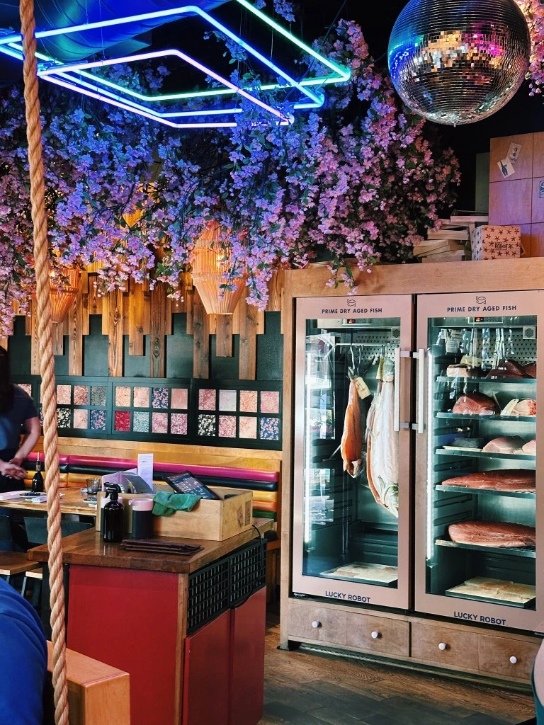 Lucky Robot dry-age fish cabinet in restaurant